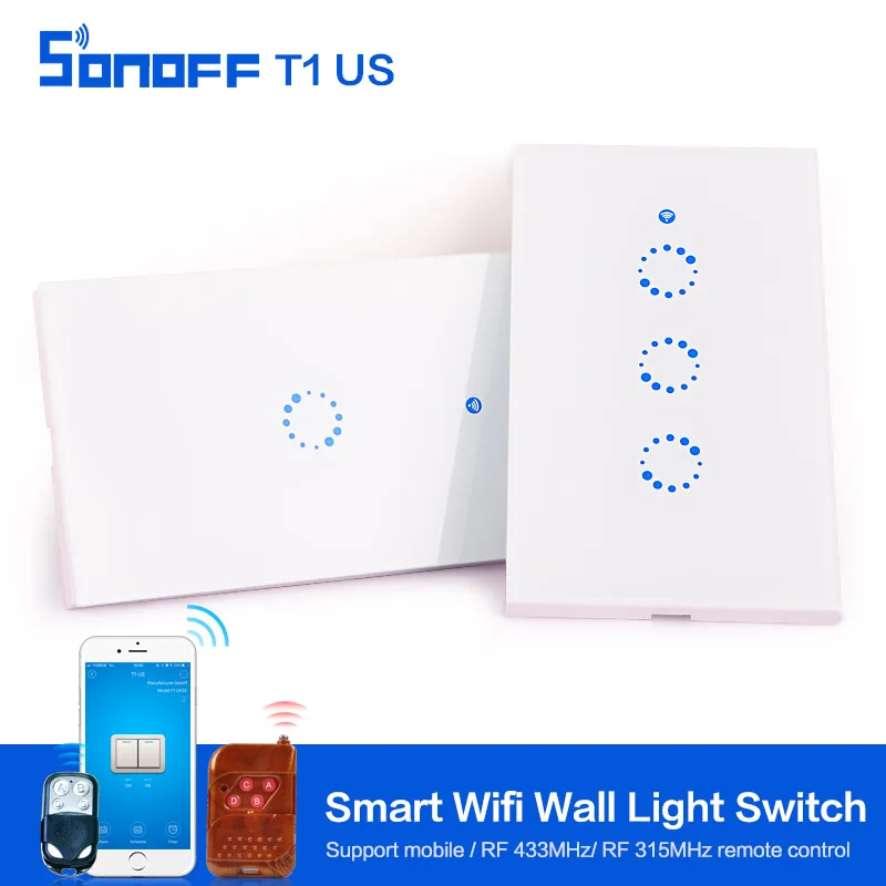 Sonoff T1 Us 2 1 3 Gang Standard Wifi Rf Smart Wall Touch