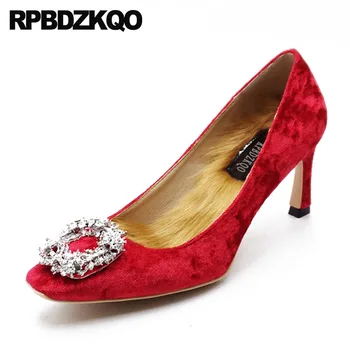 

diamond square toe rhinestone stiletto size 33 red fur pink crystal shoes high heels velvet bride 10 42 women pumps modern plus