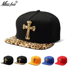 MissFox хип хоп золотой крест мужская шляпа Cz камни шпилька религия шапки мужские плоские полями черный крокодиловый узор кепки в стиле хип-хоп