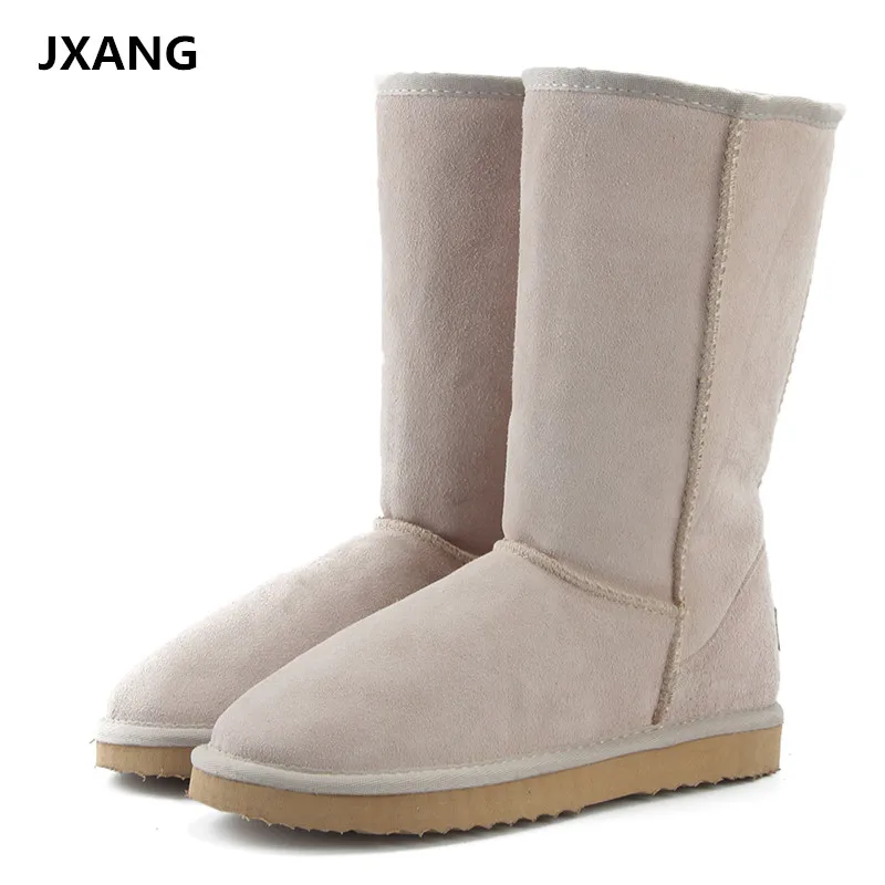 Kopen JXANG Hoge Kwaliteit Merk Snowboots Vrouwen Mode Echt Leer Australi euml; Klassieke vrouwen Hoge Laars Winter Vrouwen Sneeuw Schoenen