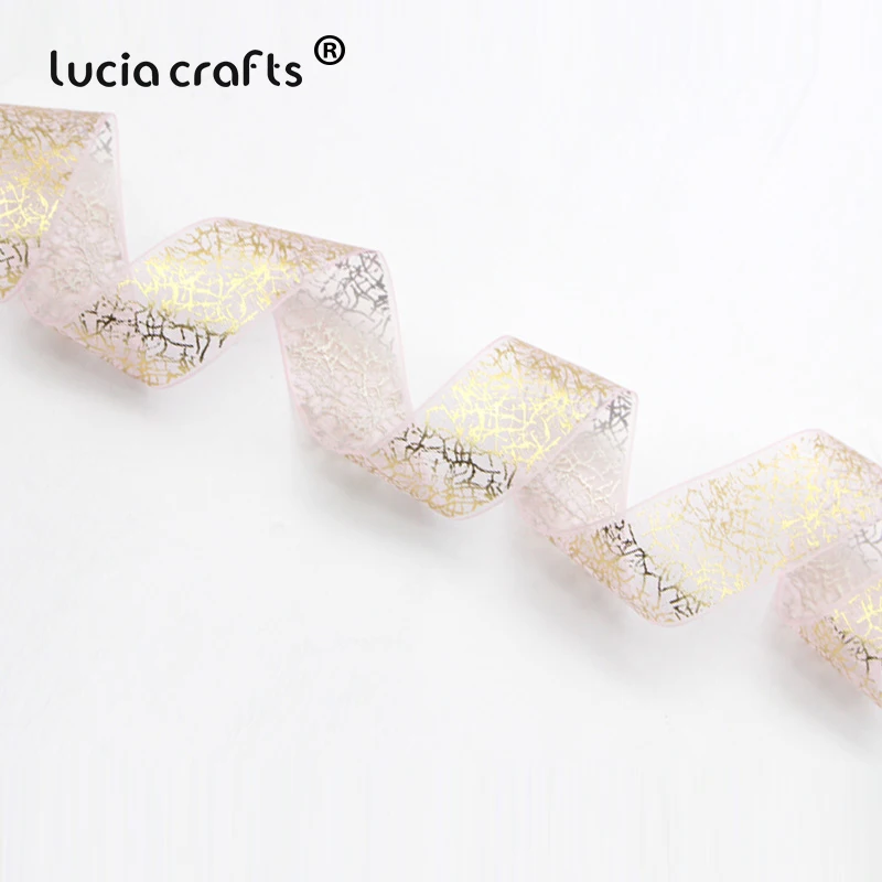 Lucia crafts 25 мм Печатная органза ленты для свадьбы Подарочная упаковка декор материал DIY шитье и бант для волос аксессуары P0102 - Цвет: C2 Light pink 5y