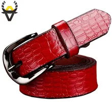 2015 Nova Moda Cintos para as mulheres Genuína mulher cinto de couro de Alta qualidade Designer De Luxo Crocodilo pele de Vaca cinta feminina 110 CM