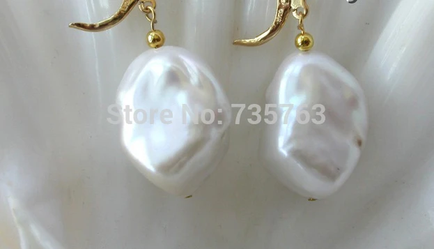 

xiuli 00322 baroque white reborn keshi freshwater pearl dangle earrings