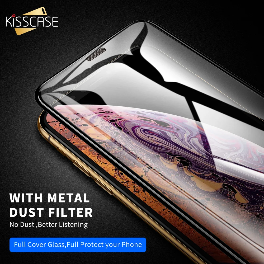 KISSCASE Metall Staub Filter Mesh Gehärtetem Glas für iphone XR XS X 9D Gebogenen Rand Display-schu