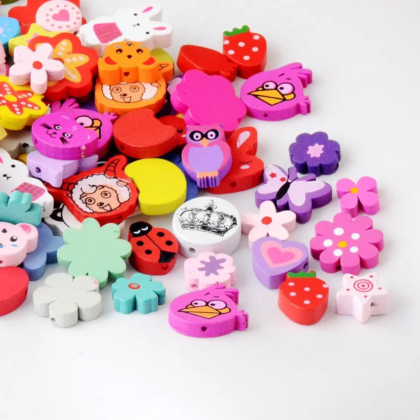 

Free shipping 50pcs Random Mixed Wood Spacer Loose Beads For Jewelry Making J2991