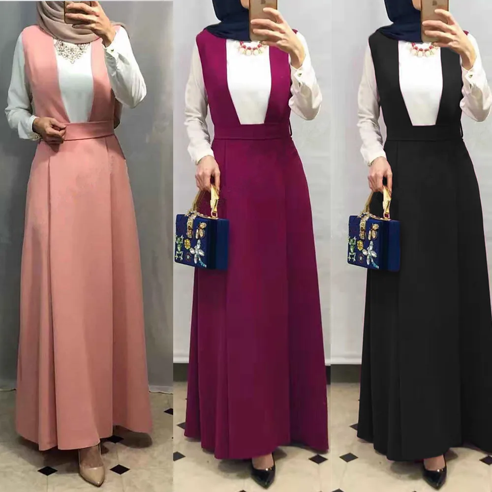 

High Waist Slit Back Straps Pencil Skrts Womens Modest Muslim Bottoms Long Midi Skirts Party Ramadan Worship Service Islamic