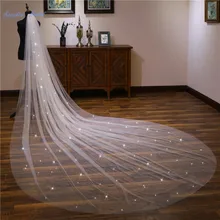 Сапфировая свадебная фата цвета шампанского длиной 4 м с блестками для собора Velo De Novia, 1 ярус, свадебная фата с гребнем