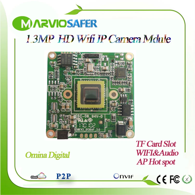 

Marviosafer New 960P HD 1.3MP Wi-fi IP Camera Network Module Board Wireless Audio Onvif Micro SD / TF Card Slot AP hot spot