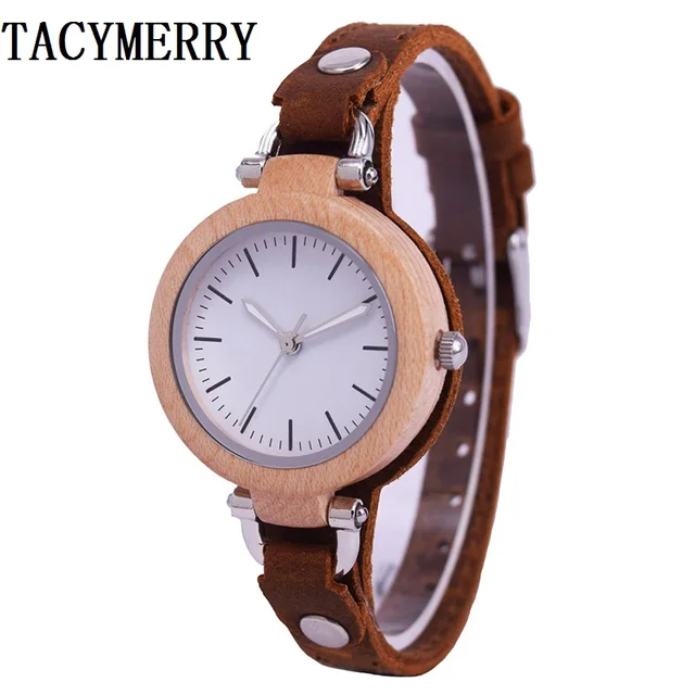 Simple Maple Wood Watch For Women With Genuine Leather Strap Fashion Simple Maple Wood Watch For Women With Genuine Leather Strap Fashion Chrismas Gifts Wife In