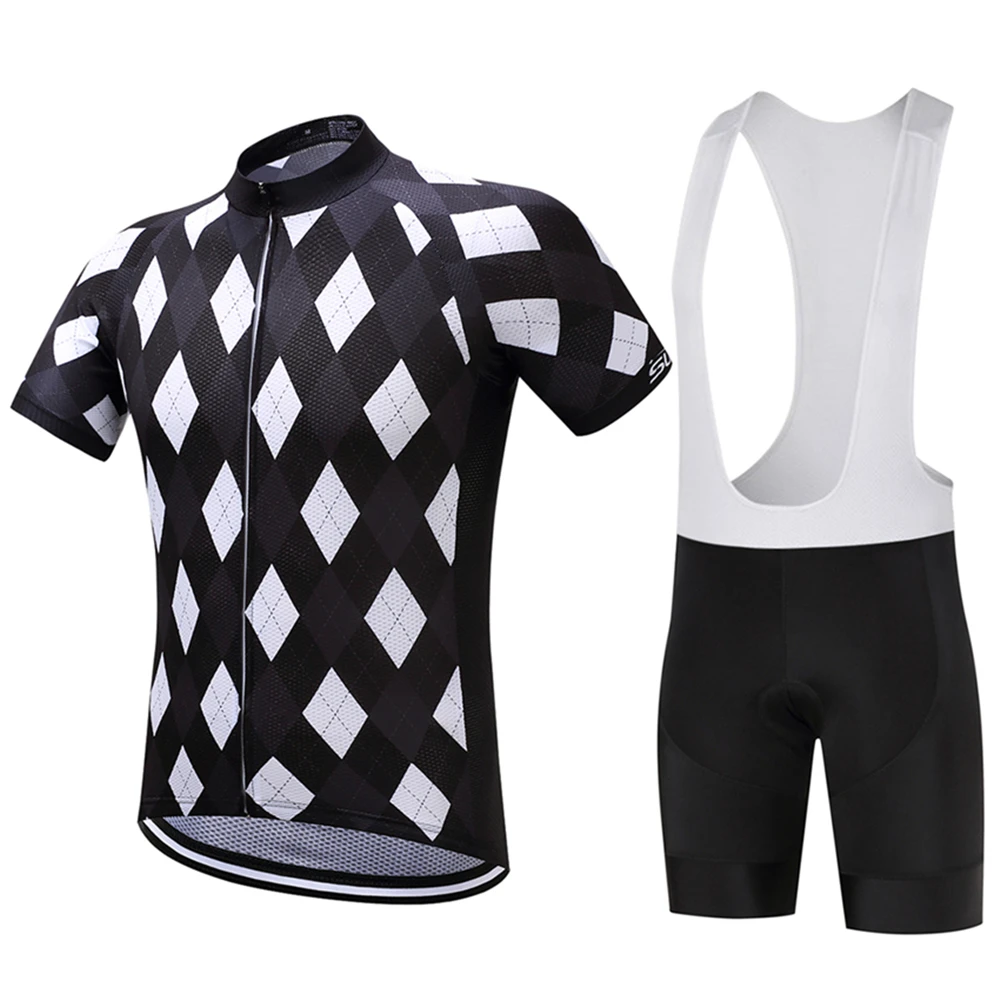

Summer Men's Cycling Jersey Set 2018 New Pro Team Geometry Pattern Bib MTB Bike Bicycle Cycling Clothing with Reflective Stripe