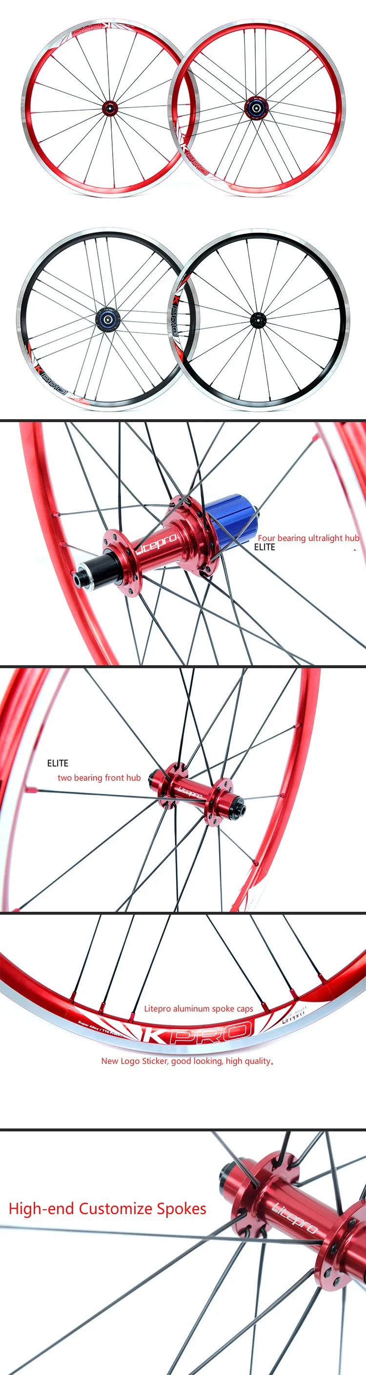 Top Litepro ultralite 960g 16/21h 20 inch 406 wheel set folding bike V brake wheelset bmx wheels bmx parts 0