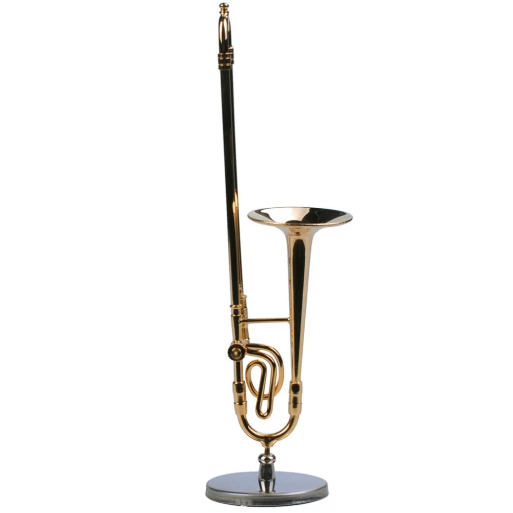 TSAI мини-тромбон с подставкой база Музыкальные инструменты тонкой позолоченный ремесло миниатюрный тромбон украшение дома орнамент