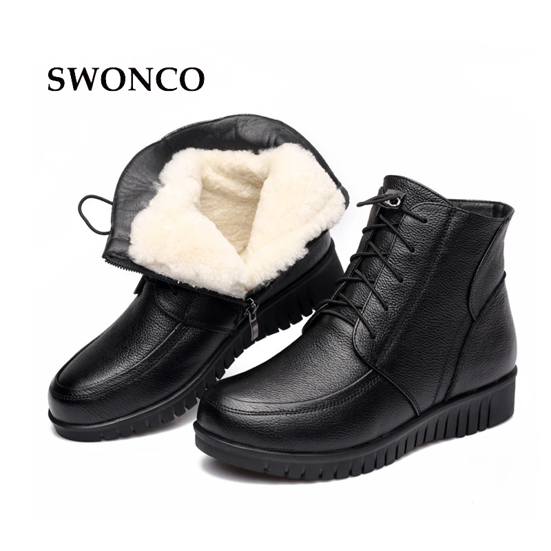 SWONCO/зимние ботинки на меху из шерсти; женская обувь из натуральной кожи; женские ботильоны; зимняя обувь на платформе года; женская обувь с Плюшевым Мехом; Bota Femme