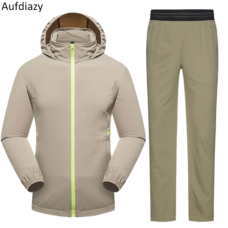 Aufdiazy hombres Pantalones mujer Chaquetas primavera otoño Qiuck seco trajes impermeables deportes al aire libre Camping Trekking senderismo trajes 3XL OM056