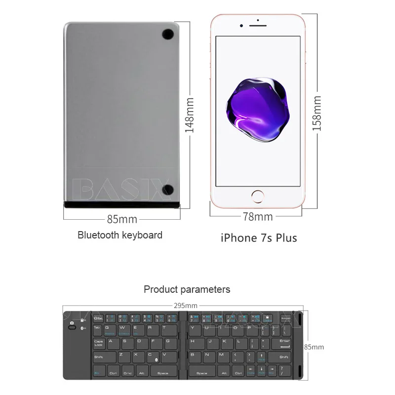 Basix клавиатура bluetooth беспроводная клавиатура 68 клавиш складные клавиатуры Bluetooth 3,0 клавиатуры для windows Android IOS планшет