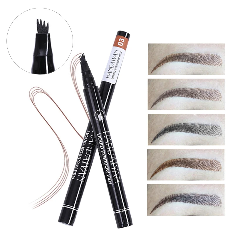 

HANDAIYAN Eyebrows 4 Fork Micro-carving Liquid Eyebrow Pencil Black Brown Waterproof Tint Eye Brow Tattoo Pen Eyebrow Enhancer