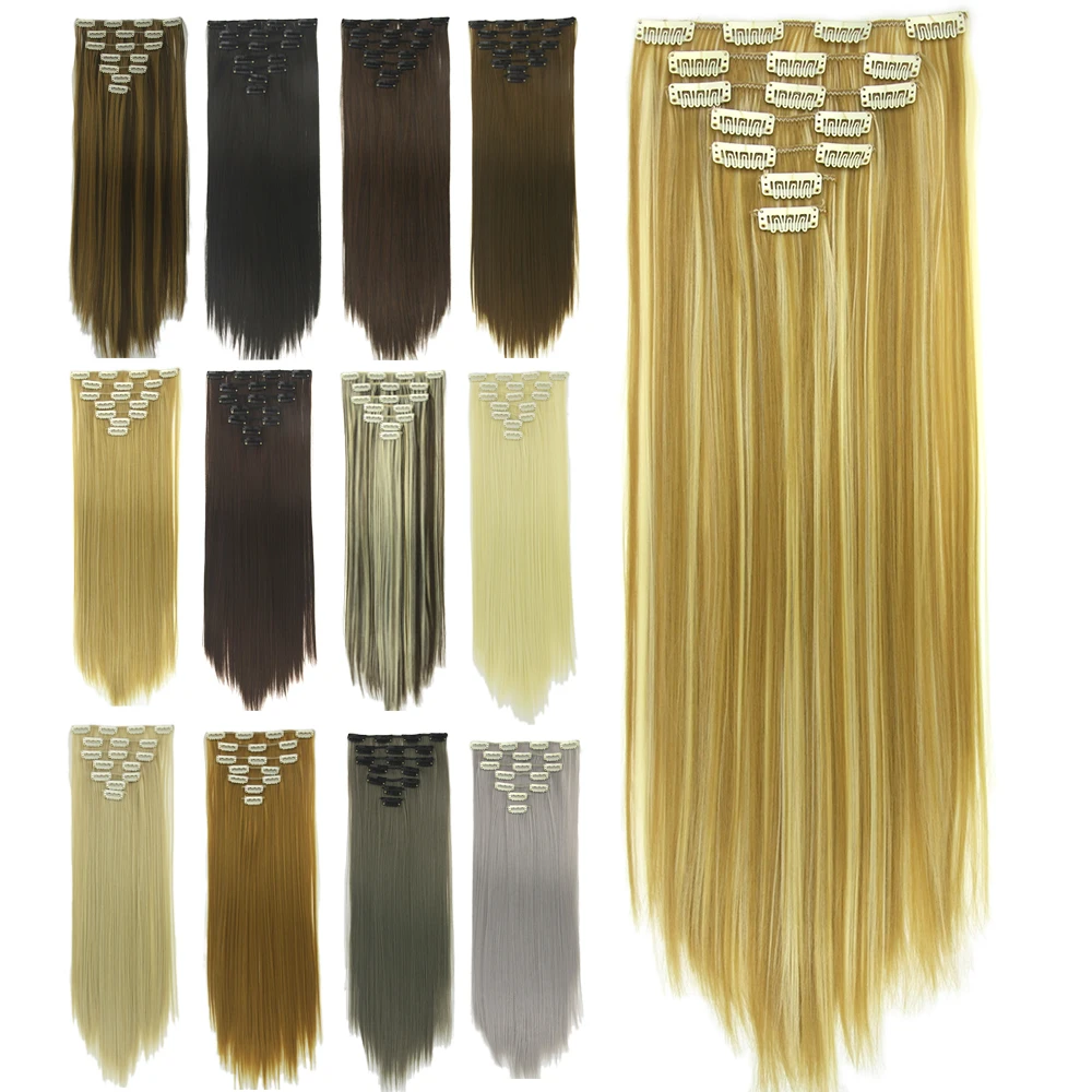 Soowee 7pcs/set Straight Black To Green Ombre Hair Pieces Synthetic Hair Pad Clip In Hair Extension Cheveux