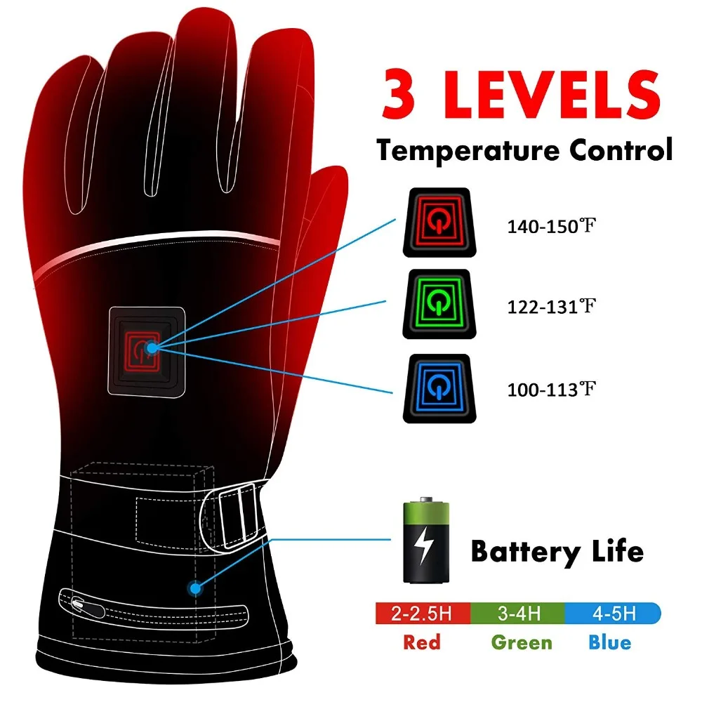 7,4 V перчатки с подогревом на батарейках Рождественский подарок зимние перчатки с подогревом, водонепроницаемые перчатки с электроподогревом для мужчин и женщин