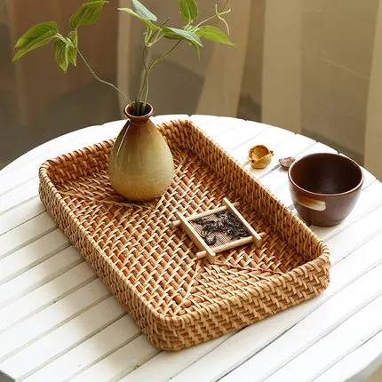 

Rattan tea set tray bathroom storage sorting box desktop storage box square tea tray