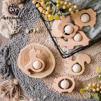 

Let's make Wooden Teether Wood Rodents Animal 4-6 Month 1PC Teething Toys BPA Free Cartoon Silicone Beads Baby Product Teethers