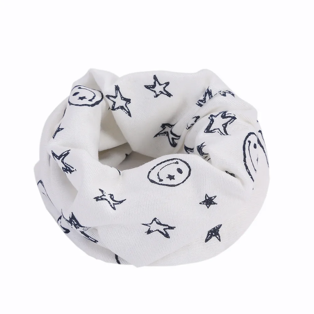 Детский Теплый хлопковый шарф-труба для мальчиков и девочек, шарф-шаль с круглым вырезом, шейный платок с рисунком улыбающегося лица и звезды