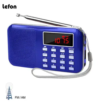 

Lefon Mini Portable Radio Receiver AM FM Rechargeable MP3 Music Player TF/SD Card USB Drive AUX LED Display Screen Flashlight