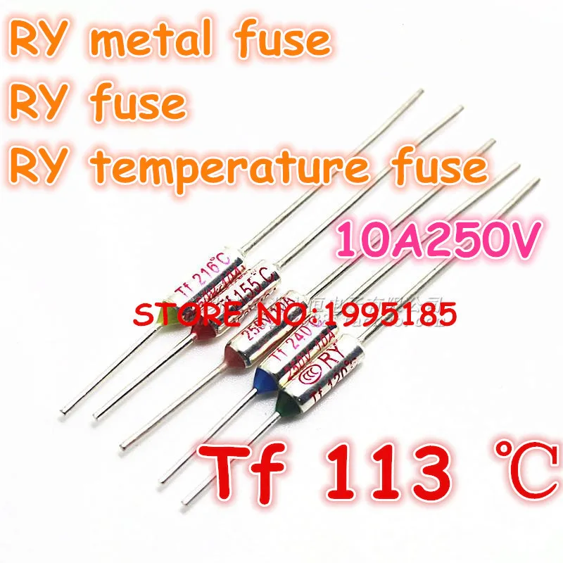 

RY 100pcs/lot New Micro thermal fuse 10A250V 113 Degrees 113 C Mini temp fuse metal shell Thermal Cutoff