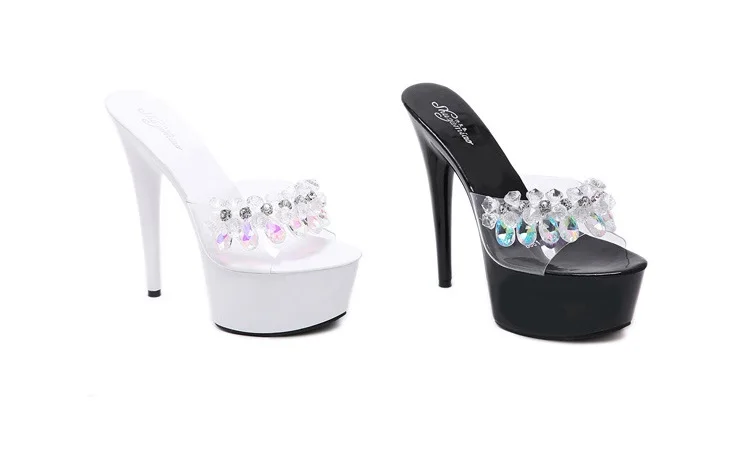 Womens 15 Cm Super High Heel Stiletto Sexy Transparent Glass Slipper Wedding Shoes Platforms Flowers Sandals0