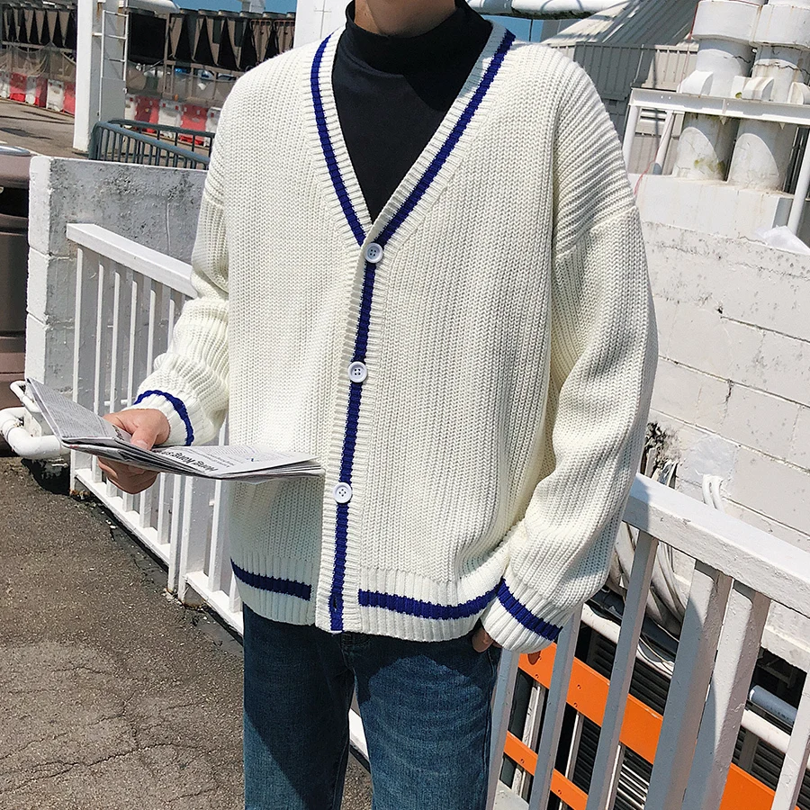 

Fashion Casual Men's Sweater Cardigan Autumn New M-2XL O Neck Solid Color Wild Slim SweaterCoat TricolorPersonality YouthPopular