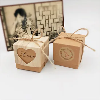 

30Pcs/Lot Cubic 5x5x5cm Paper Packing Box For Festival Birthday Party Candy Cake Biscuits With Hemp Rope String Container Box
