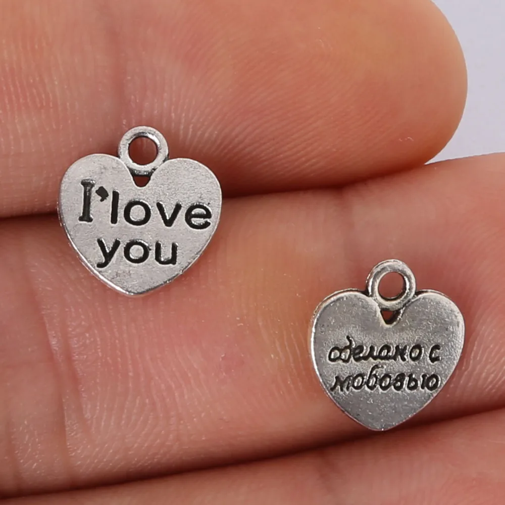 

Free Shipping 21pcs 10x11mm Antique silver plating "I love you" heart Charms Pendant jewelry findings for DIY Lover's Gifts
