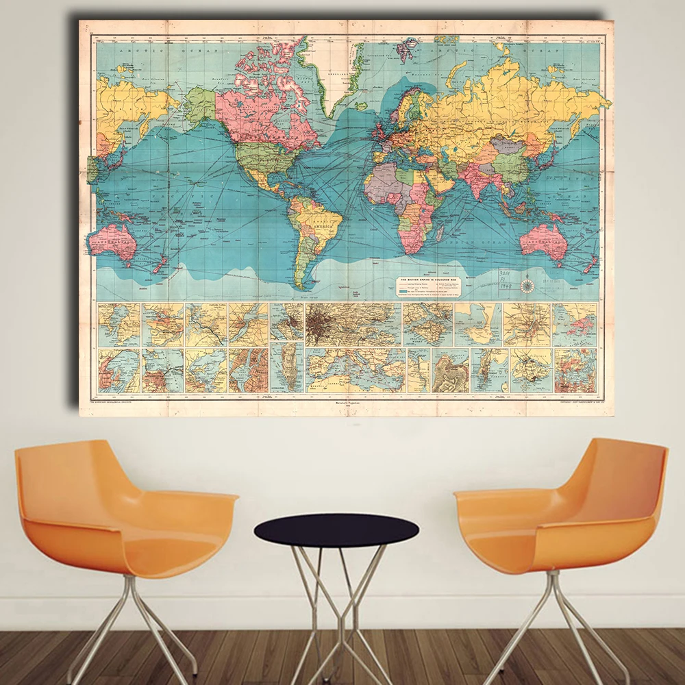 

QKART Giclee Canvas Canvas Painting Map of the World Showing wall pictures for living room Home Decor ArtWork no Framed QK0007