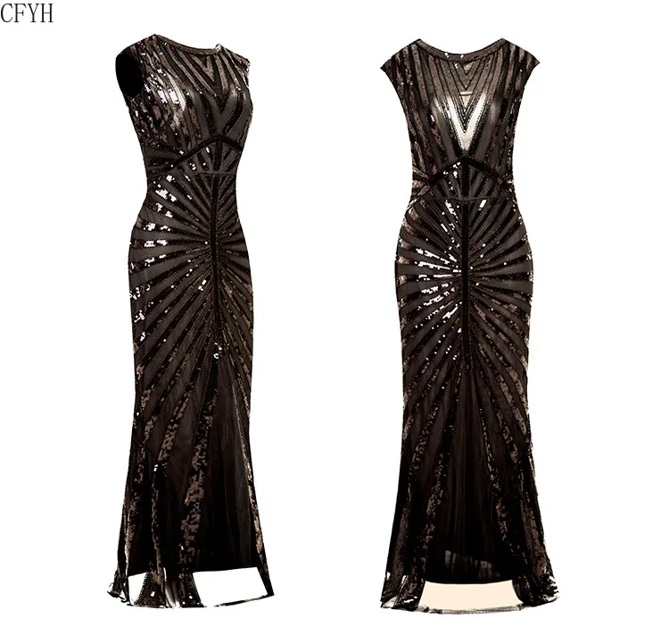 Женское платье 1920s Great Gatsby, длинное платье 20 s, винтажное платье с круглым вырезом, без рукавов, с открытой спиной, макси, вечерние платья для выпускного вечера, коктейльное платье
