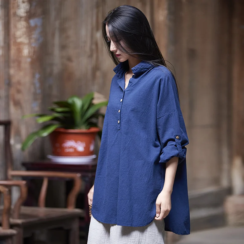 

Solid White Red Blue Cotton Women Blouse Vintage Loose Casual Summer Blouses Shirt Original Design Quality Tops Blusas B153