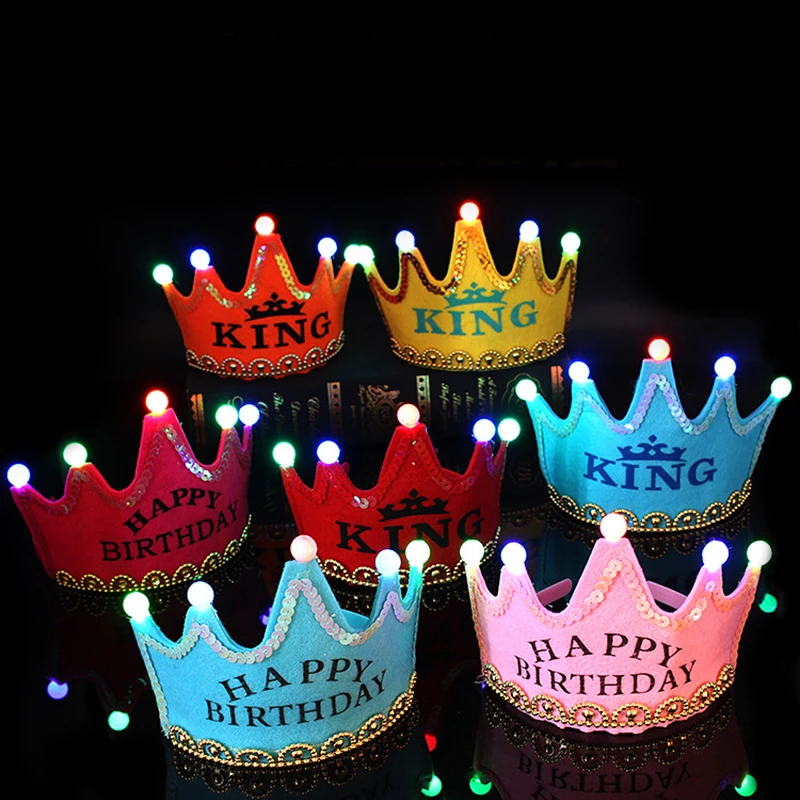 Четверка светодио дный на день рождения светящаяся Корона световой Корона Кепки Новинка освещение детская головная повязка для взрослых