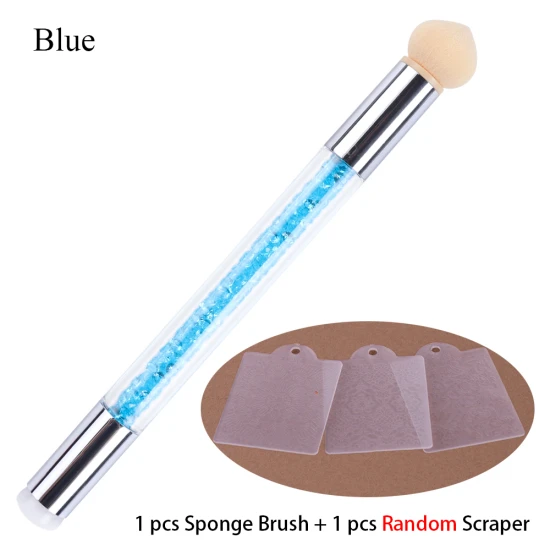 Сменная губчатая головка для дизайна ногтей щетки для полировки стемпинга набор скребков для ногтей блестки Раскрашивание градиентная Ручка инструмент для рисования цветение TR946 - Цвет: Blue Scraper Set