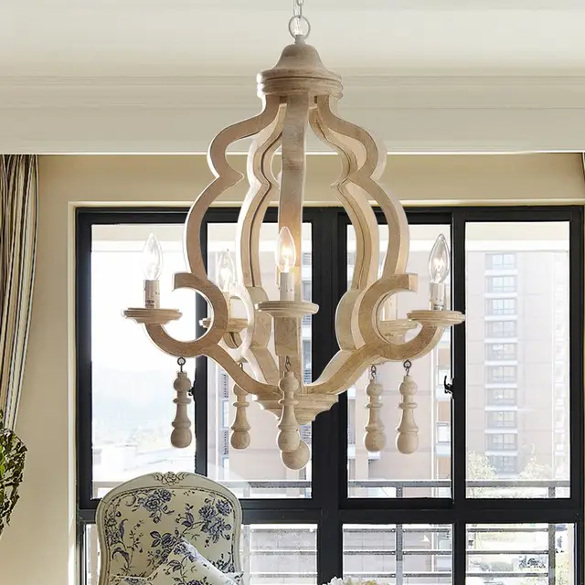 American Retro Wrought Iron Wood Chandelier Restaurant Bedroom