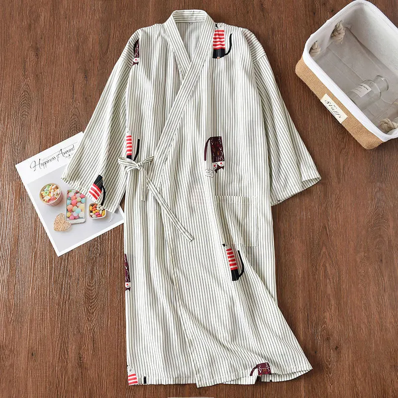 

2019 New Cotton Robes Summer Women Printed Sleepwear Flower Japanese Style Kimono Bathrobe Yukata Dress Casual Nightwear M L