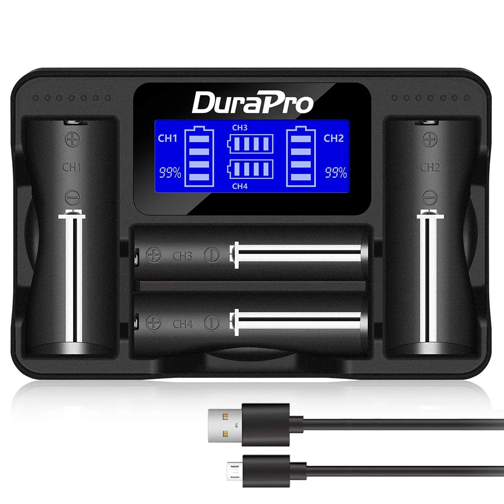 Durapro ЖК-дисплей 4-Порты универсальное usb-зарядное устройство для 18650 18490 18350 17670 17500 16340 RCR123 14500 10440 AA AAA Li-Ion Батарея