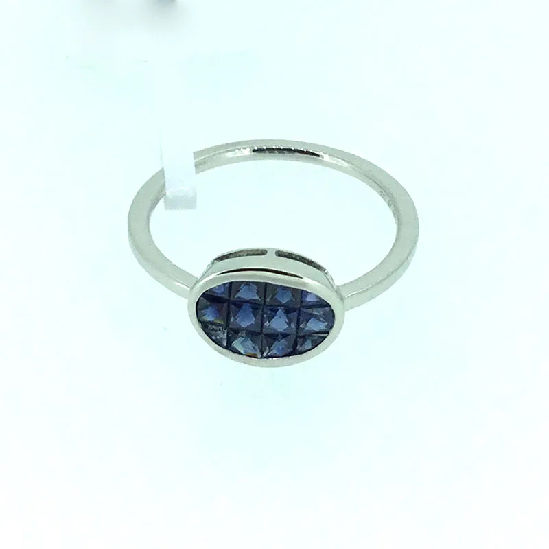 ANI 18K White Gold AU750 Women Wedding font b Ring b font 10mm Oval Natural Blue