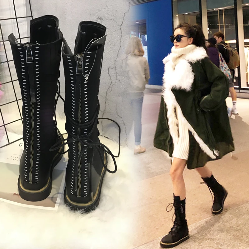 

Female winter 2018 new plus velvet Martin boots female boots British wind Korean version of the locomotive boots.