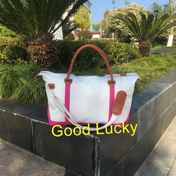 

200pcs/lot 2019 Newest Popular High Quality Fashion Personalized Women Overnight Monogrammed Canvas Weekender Bag
