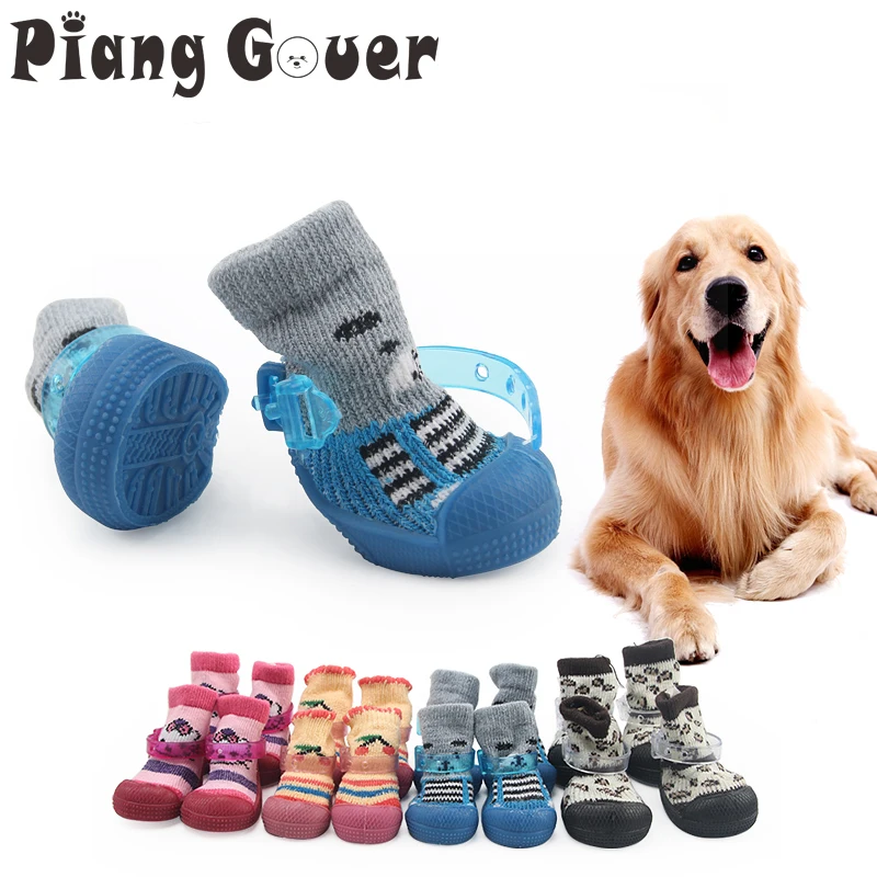 

4Pcs/Set Non-slip Rain Boots Soft Warm Dogs Shoes For Small Dogs