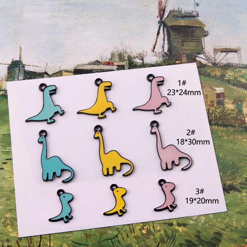 

10pcs Alloy Glazed Enamel Dinosaur Charms Pendant Handmade Earrings Ear Nails Clips Ornaments Materials DIY Accessories YZ450