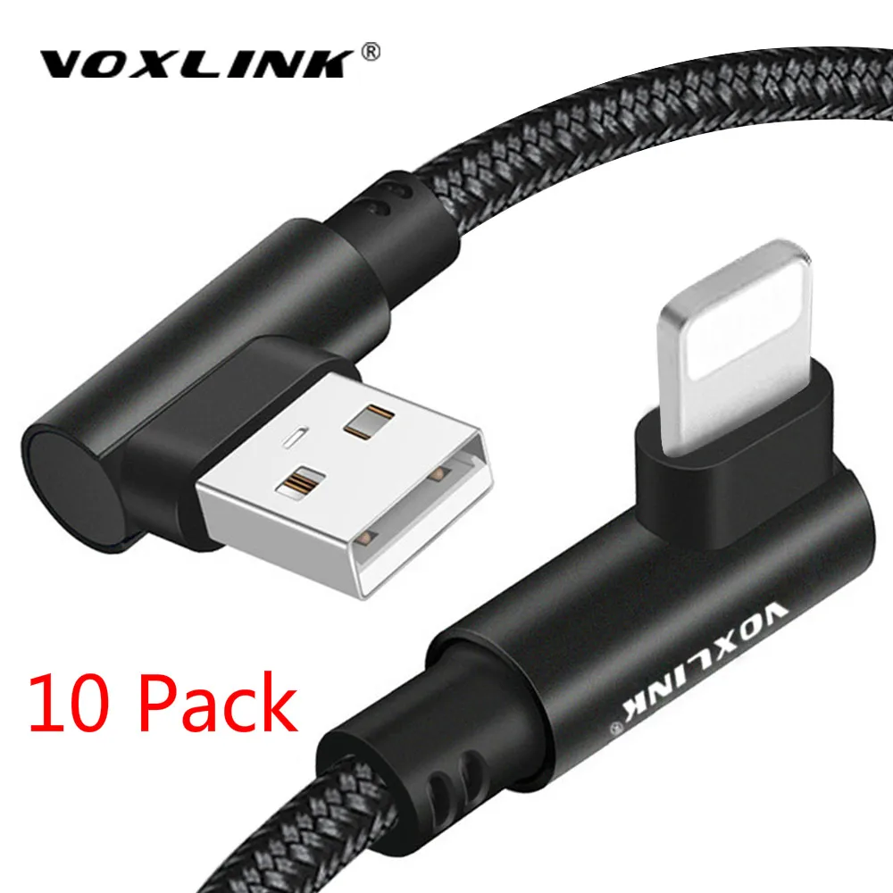 

VOXLINK 10Pack 90 Degree USB Cable for iphone X XS XR Fast Charging Sync Data USB Cable For iphone xs max 8 8Plus 7 6s ipad mini