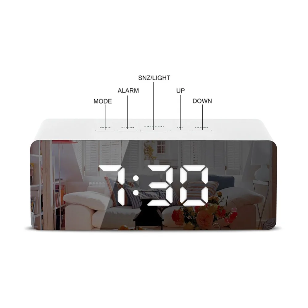 Светодиодный зеркальный Будильник Часы цифровые утренние настольные часы Пробуждение светильник электронный Большой температурный дисплей украшение для дома часы