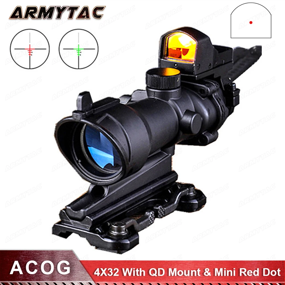 

Acog 4X32 Scope With QD Mount & Mini Red Dot Sight Sniper Riflescope Hunting Shooting Rifle Gun Scope