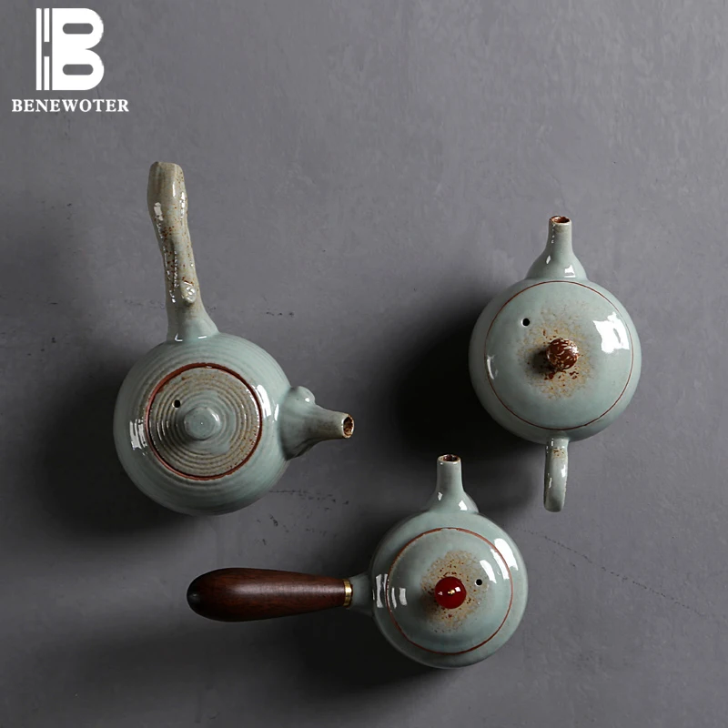 

200ml Japanese Teapot Ceramic Pottery Side Single Pot Wooden Handle Kettle Kung Fu Tea Set Coffee Pot 7/9 Holes Pu'er Tea Maker