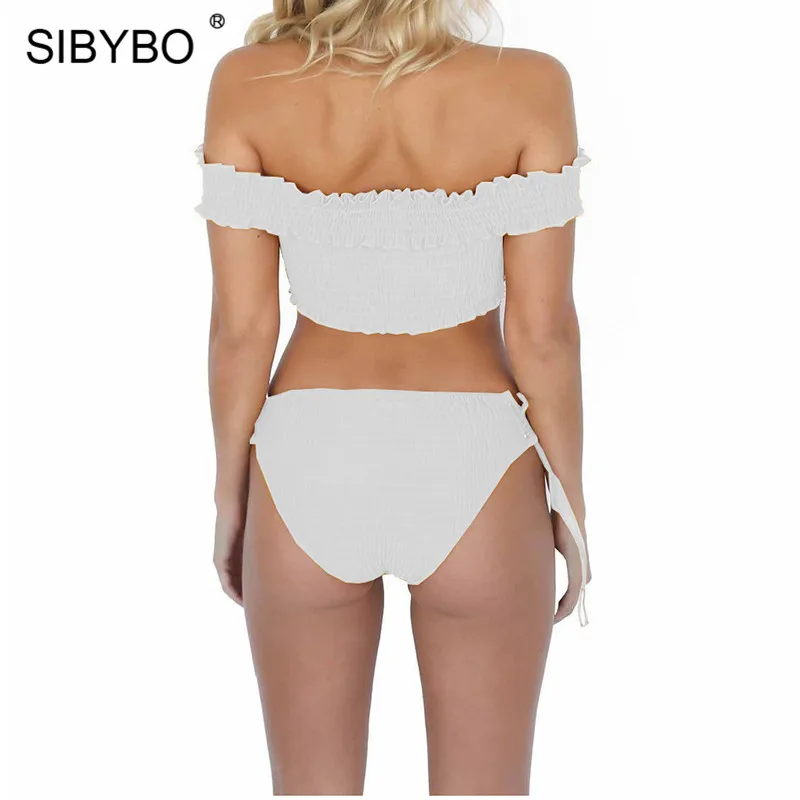 Sibybo, летний комплект из двух предметов с открытыми плечами, на шнуровке, боди для женщин, обтягивающие, с открытой спиной, сексуальные женские комбинезоны, пляжные повседневные Комбинезоны для женщин
