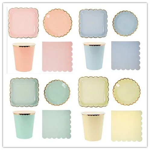

8pcs Candy Color Dinner Paper Plates Party Birthday Supply Foil Pastel Plates with Gold Foil Party Decorate Wedding Tableware